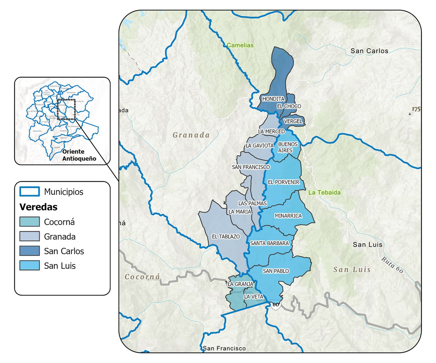 área de influencia de la central hidroeléctrica Calderas, en los municipios de San Carlos, Granada, San Luis y Cocorná.